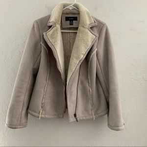 Alfani Suede Shearling Asymmetrical Coat Jacket XS